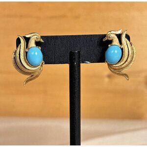 AVON Bird of Paradise earrings - vintage 1960 faux turquoise  clip-on B12